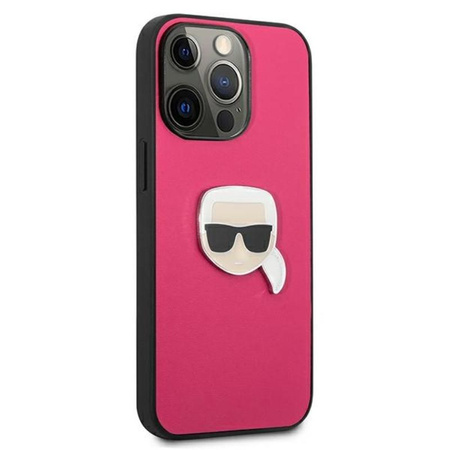 Karl Lagerfeld PU Leder Karl's Head Metall - iPhone 13 Pro Tasche (rosa)