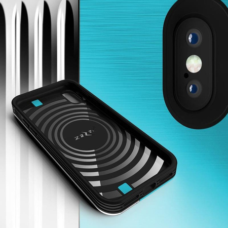 Zizo Retro sorozat - iPhone Xs / X tok kártyazsebbel + állvány + 9H üveg a képernyőhöz (babakék/ezüst)