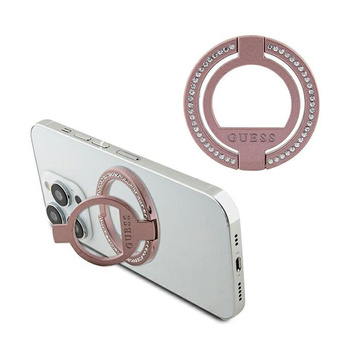Guess MagSafe Ring Stand Rhinestone - Mágneses ujjtartó telefonhoz állvány funkcióval (rózsaszín)