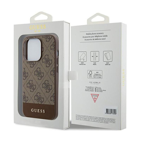 Guess 4G Bottom Stripe Metal Logo Collection - pouzdro pro iPhone 15 Pro Max (hnědé)
