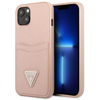 Guess Saffiano Double Card Triangle  - Cover for iPhone 13 mini (Pink)