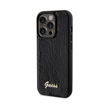 Guess Paillettenschrift Metall - iPhone 14 Pro Tasche (schwarz)