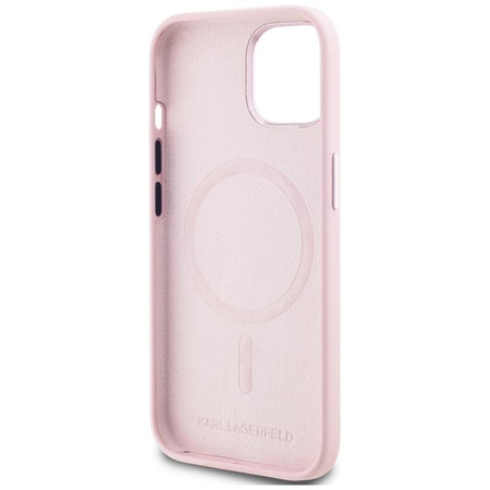 Karl Lagerfeld Silicone Shadow Metal Initial MagSafe - Coque pour iPhone 15 (rose)
