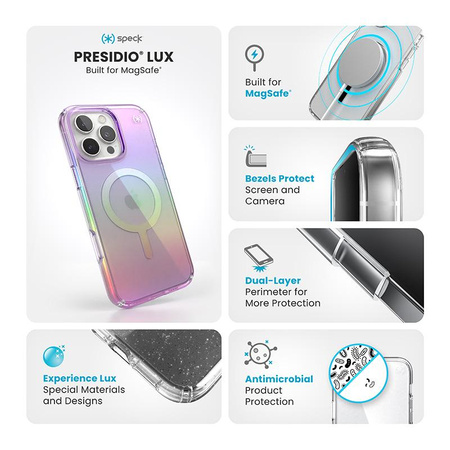 Speck Presidio2 Lux MagSafe - pouzdro pro iPhone 16 Pro Max (úžasně fialové / čiré)