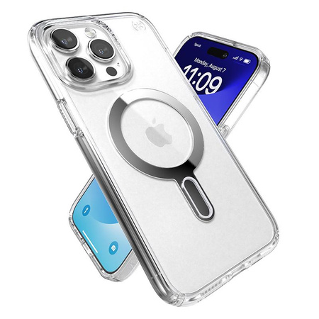 Speck Presidio Perfect-Clear ClickLock & Magsafe - iPhone 15 Pro Max Case (Clear / Chrome Finish / Serene Silver)