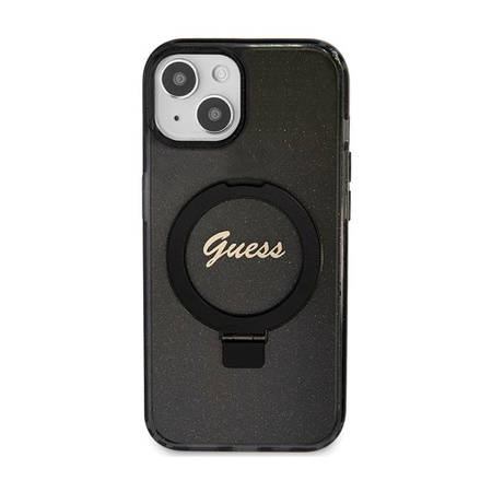Guess Ring Stand Script Glitter MagSafe - iPhone 15 Case (black)