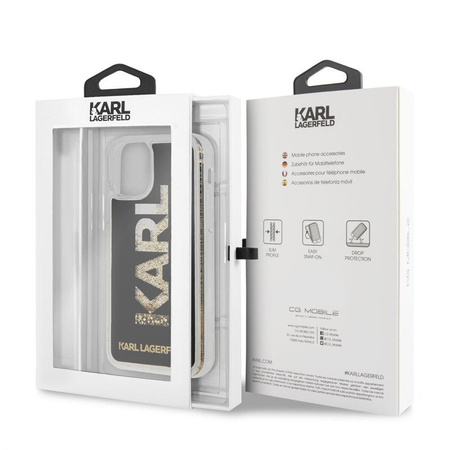 Logo Karl Lagerfeld Karl Liquid Glitter - Coque pour iPhone 11 Pro (Noir/Or Glitter)