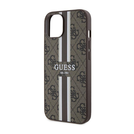 Guess 4G Étui MagSafe à rayures imprimées pour iPhone 14 Plus (marron)