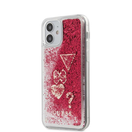 Guess Liquid Glitter Charms - pouzdro pro iPhone 12 Mini (Raspberry)