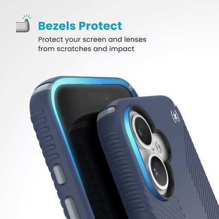 Speck Presidio2 Grip - pouzdro pro iPhone 16 (pobřežní modrá / prachově šedá / bílá)