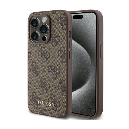 Guess 4G Metal Gold Logo - pouzdro pro iPhone 15 Pro (hnědé)