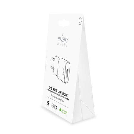 PURO Bílá mini cestovní rychlonabíječka - USB-A 12 W 2,4 A rychlonabíječka (bílá)