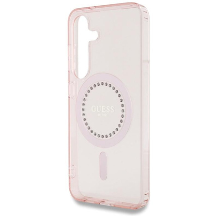 Guess Rhinestones imprimé Logo classique MagSafe - étui pour Samsung Galaxy S25 (rose)