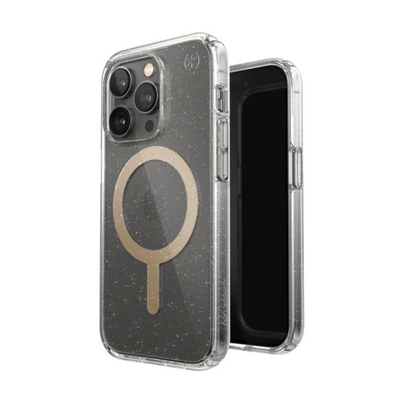 Speck Presidio Perfect-Clear with Glitter + MagSafe - iPhone 14 Pro Case with MICROBAN Coating (Clear / Gold Glitter)