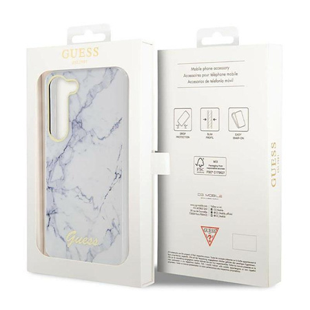 Guess Marble Collection - pouzdro pro Samsung Galaxy S23+ (bílé)