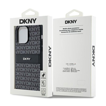 DKNY Leather Mono Stripe & Metal Logo - Coque pour iPhone 14 Pro Max (noir)