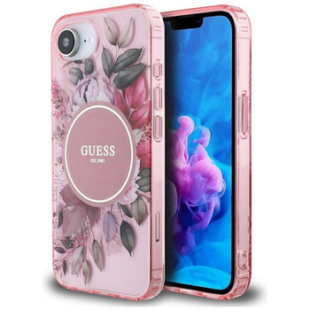 Guess IML Flowers MagSafe - tok iPhone 16e készülékhez (rózsaszín)