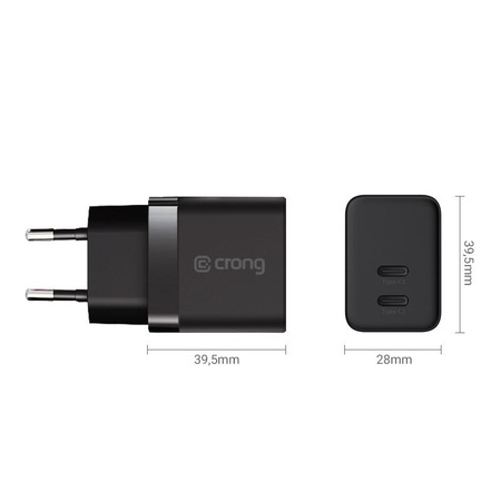 Crong Ultra Compact GaN - 2x USB-C 35W PD 3.0 Wandladegerät mit PPS (Schwarz)