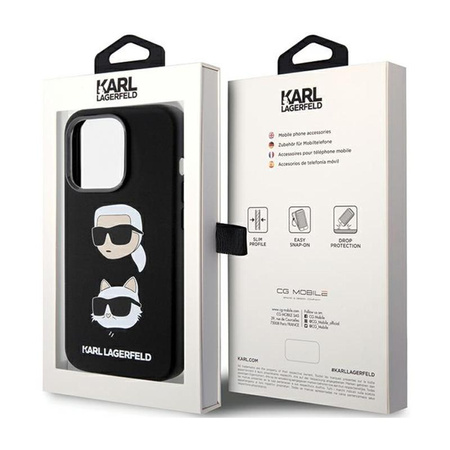 Karl Lagerfeld Silicone Karl & Choupette Heads - Coque iPhone 15 Pro Max (noir)