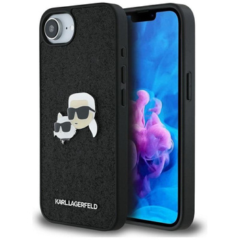 Karl Lagerfeld Fixed Glitter Karl & Choupette Heads Metal Pin - Hülle für iPhone 16e (schwarz)