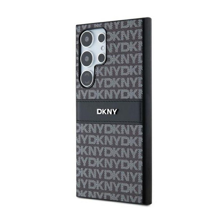 DKNY bőr mono csíkos és fém logóval - Samsung Galaxy S24 Ultra tok (fekete)