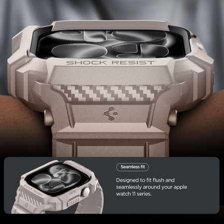Spigen Rugged Armor Pro V2 – řemínek s pouzdrem pro Apple Watch 10/11 46 mm (dune béžová)