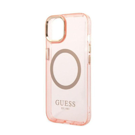 Guess Gold Outline Transluzent MagSafe - Hülle für iPhone 14 Plus (Pink)