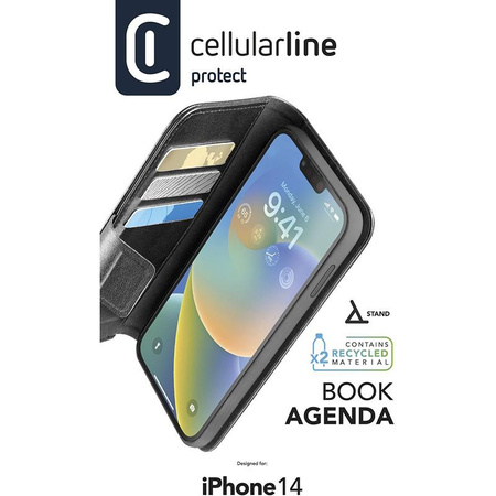 Cellularline Book Agenda - étui pour iPhone 14 avec revêtement MICROBAN (noir)