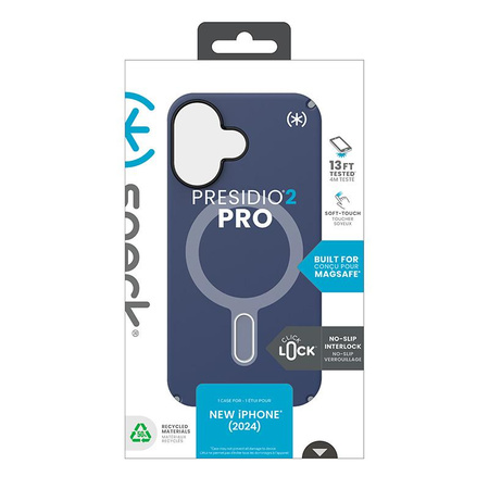 Speck Presidio2 Pro ClickLock & MagSafe - Coque pour iPhone 16 (Bleu côtier / Gris poussière / Blanc)