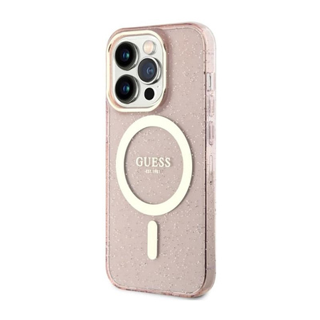 Guess Glitter Gold MagSafe - iPhone 14 Pro Case (Pink)