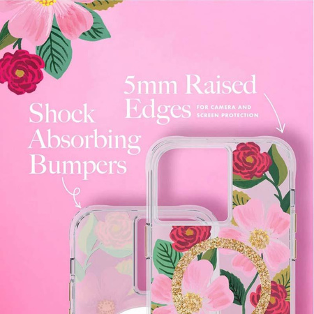 Rifle Paper Clear MagSafe - Pouzdro zdobené zlatem pro iPhone 14 Pro Max (Rose Garden)