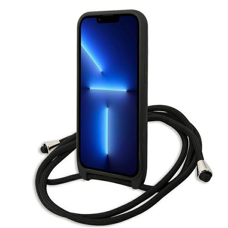 Karl Lagerfeld Leather Monogram Patch and Cord Iconik - Hülle für iPhone 13 Pro (Schwarz)