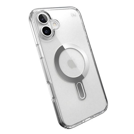 Speck Presidio Perfect-Clear ClickLock & MagSafe - iPhone 16 Plus Case (Clear / Chrome Finish / Serene Silver)