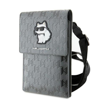 Karl Lagerfeld Saffiano Monogram Choupette - Crossbody telefontáska (ezüst)