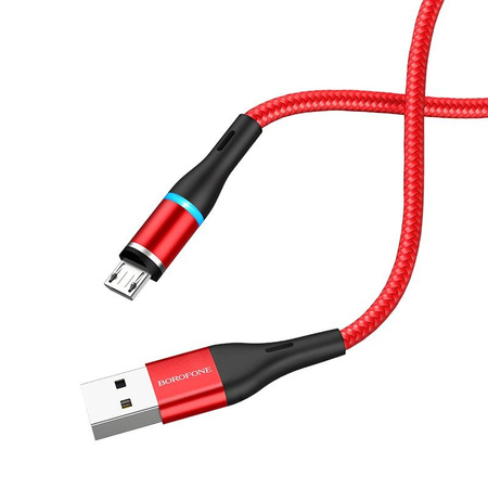 Borofone - USB-A to microUSB cable with magnetic tip and backlight, 1.2 m (Red)