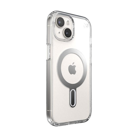 Speck Presidio Perfect-Clear ClickLock & Magsafe - iPhone 15 Case (Transparent / Finition chromée / Argent Serein)