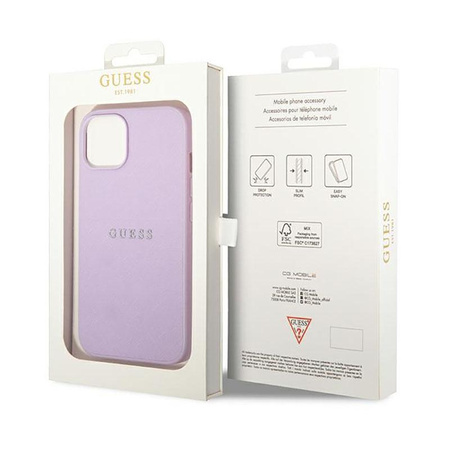 Guess Saffiano Metal Logo Stripes - Coque iPhone 14 Plus (lilas)