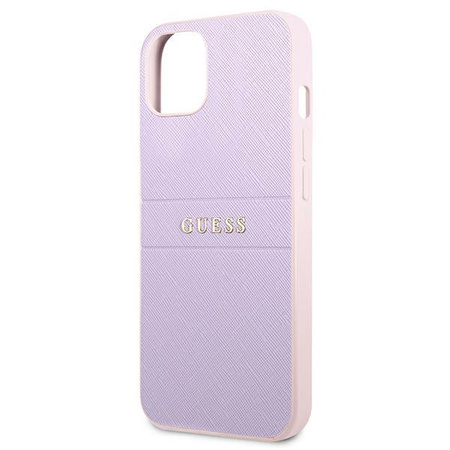 Guess Saffiano Hot Stamp & Metal Logo – Etui iPhone 13 mini (liliowy)