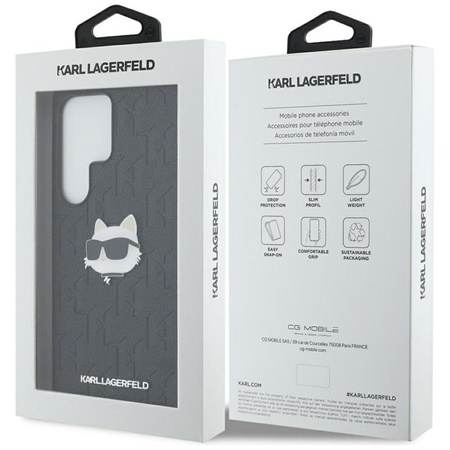 Karl Lagerfeld Leder Monogramm Pin Logo Choupette Kopf - Samsung Galaxy S25 Ultra Tasche (schwarz)