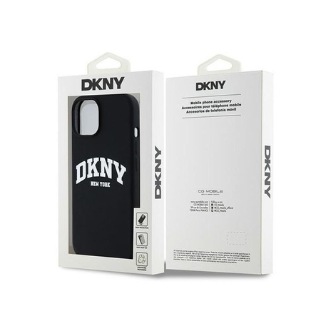 DKNY Liquid Silicone White Printed Logo MagSafe - pouzdro pro iPhone 14 / 15 / 13 (černé)