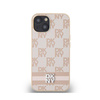 DKNY Leather Checkered Mono Pattern & Printed Stripes - iPhone 15 Plus / 14 Plus Tasche (rosa)