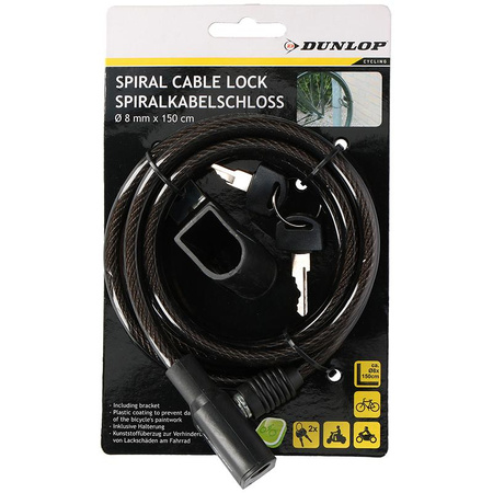Dunlop - lopásgátló kerékpár kulcsos zár 150 cm + fogantyú (fekete)