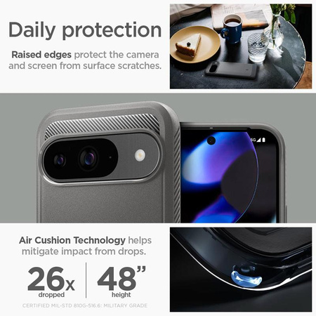 Spigen Rugged Armor - Étui pour Google Pixel 9 / 9 Pro (Gris marbré)