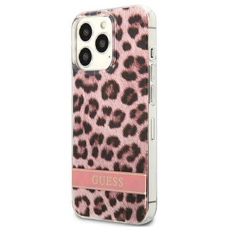 Guess Leopard Electro Stripe - pouzdro pro iPhone 13 Pro (růžové)