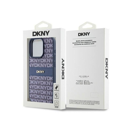 DKNY Leather Mono Stripe & Metal Logo - Coque pour iPhone 15 Pro (bleu)