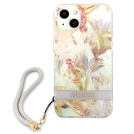 Guess Flower Cord - Etui avec dragonne iPhone 13 mini (Violet)