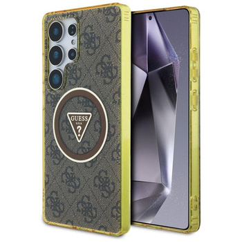 Guess 4G Glitter háromszög gombok MagSafe - tok Samsung Galaxy S25 Ultra (barna)