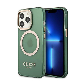 Guess Gold Outline Translucent MagSafe - pouzdro pro iPhone 13 Pro (zelené)