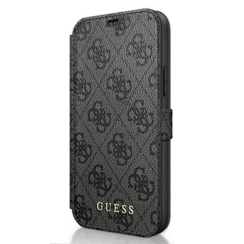 Guess Booktype 4G Charms Collection - pouzdro na iPhone 12 mini s přihrádkami na karty (šedé)