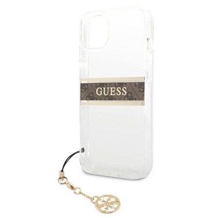 Guess 4G Stripe Brown Charm - pouzdro pro iPhone 13 mini (průhledné)